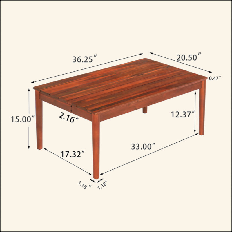 Table basse d'extérieur rustique en bois d'acacia, table d'appoint de patio pour cour de jardin