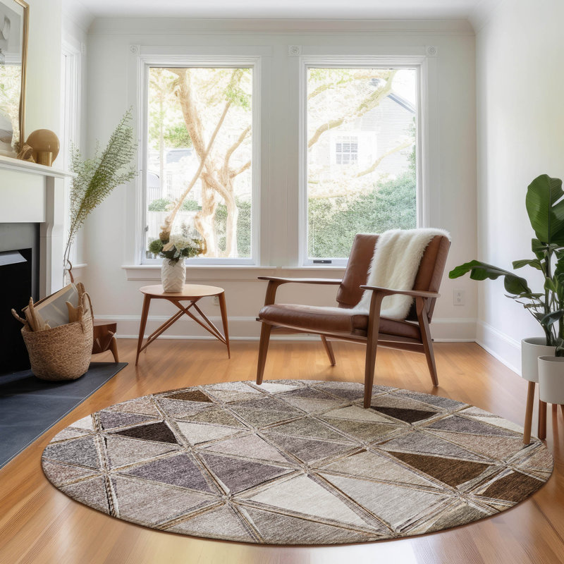 Premium Machine Washable Prisco Brown Rug, Round 8'
