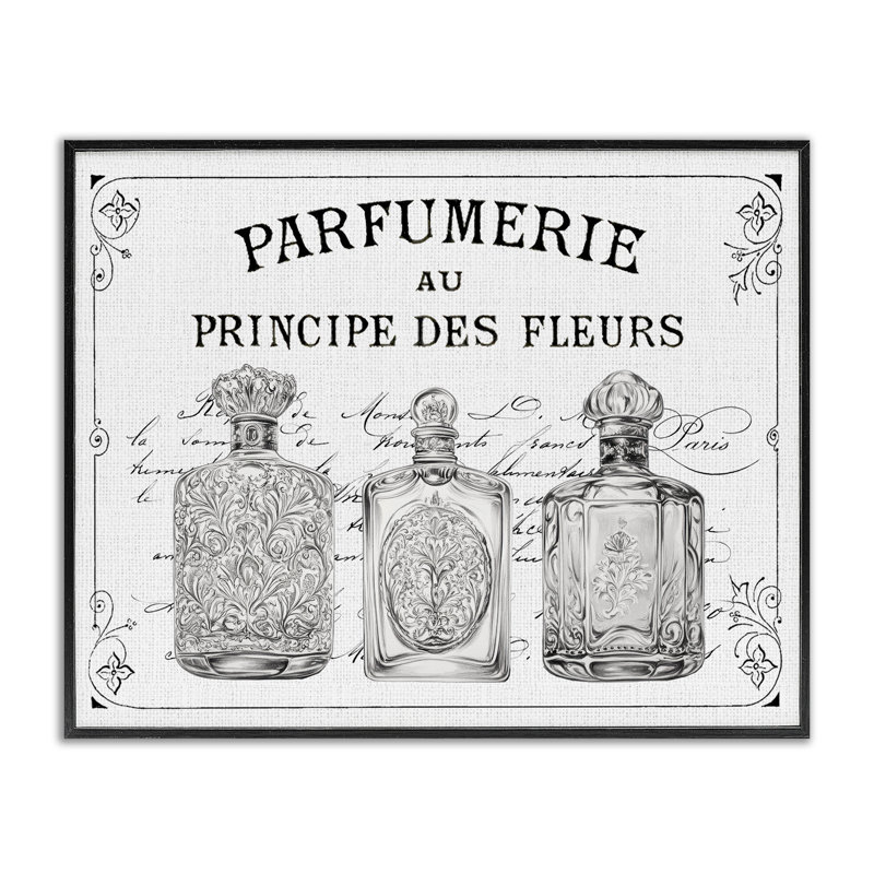 Estampe numérique de parfumerie française rétro, design par lettré et doublé, Giclée encadrée noir minuit, H 16 po x l 20 po