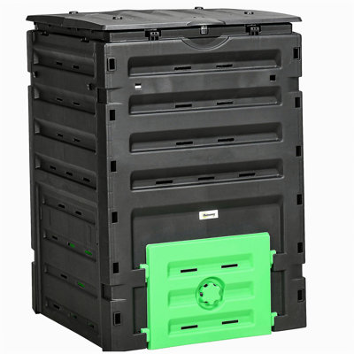 Outsunny Garden Compost Bin, 120 Gallon (450L) Garden Composter, BPA Free, with 80 Vents and 2 Sliding Doors, Lightweight & Sturdy, Fast Creation of Fertile Soil, Black