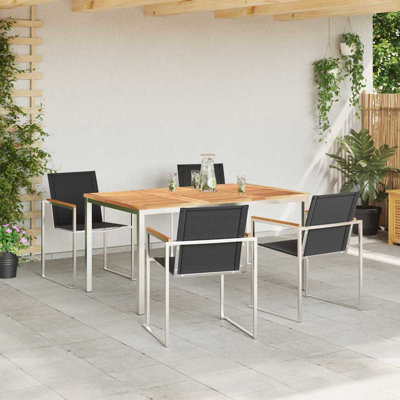 5 Piece Garden Dining Set Solid Wood Teak