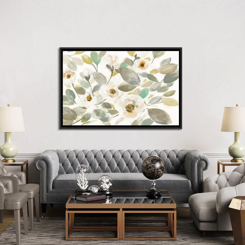 « fleuriing branches ii on white » par silvia vassileva,, impression sur toile, H 40 po x l 60 po x P 1,5 po, Pas de tapis