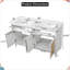 Lavabo double 60 po pour meuble-lavabo moderne 60 po, portes en rotin, plateaux rabattables et armoires à fermeture douce, pieds en pin, blanc-2005052682