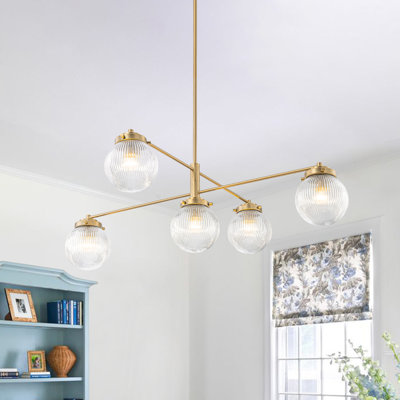 Lustre linéaire moderne en verre nervuré à 5 lumières