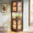 78” Rustic Corner Bookshelf Bookcase With Doors, Corner Display Cabinets With Led Light