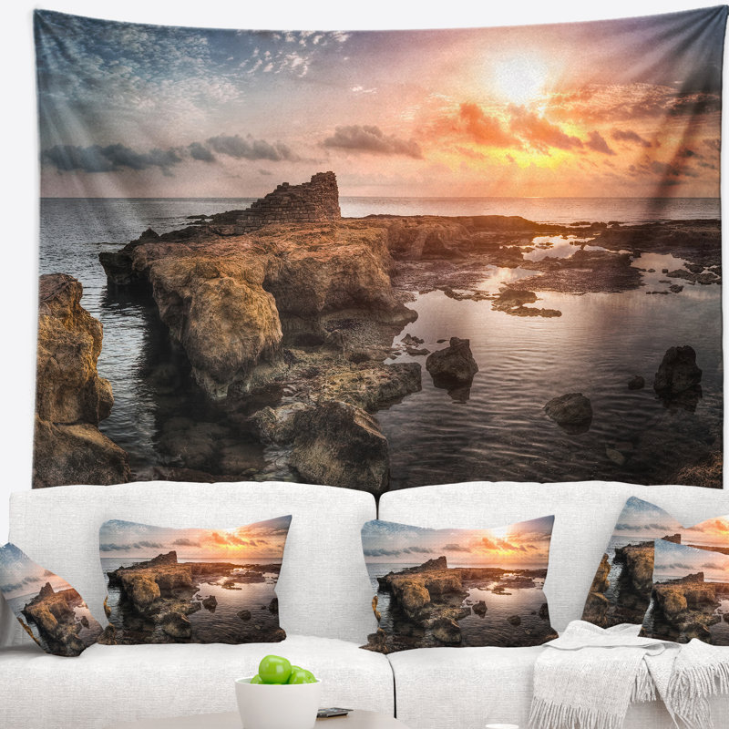 Tapisserie coast coucher de soleil au-dessus de rocky africain, H 32 po x l 39 po
