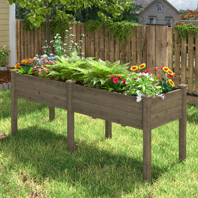Large Double-Stacked Wood Elevated Planter with Drainage Holes