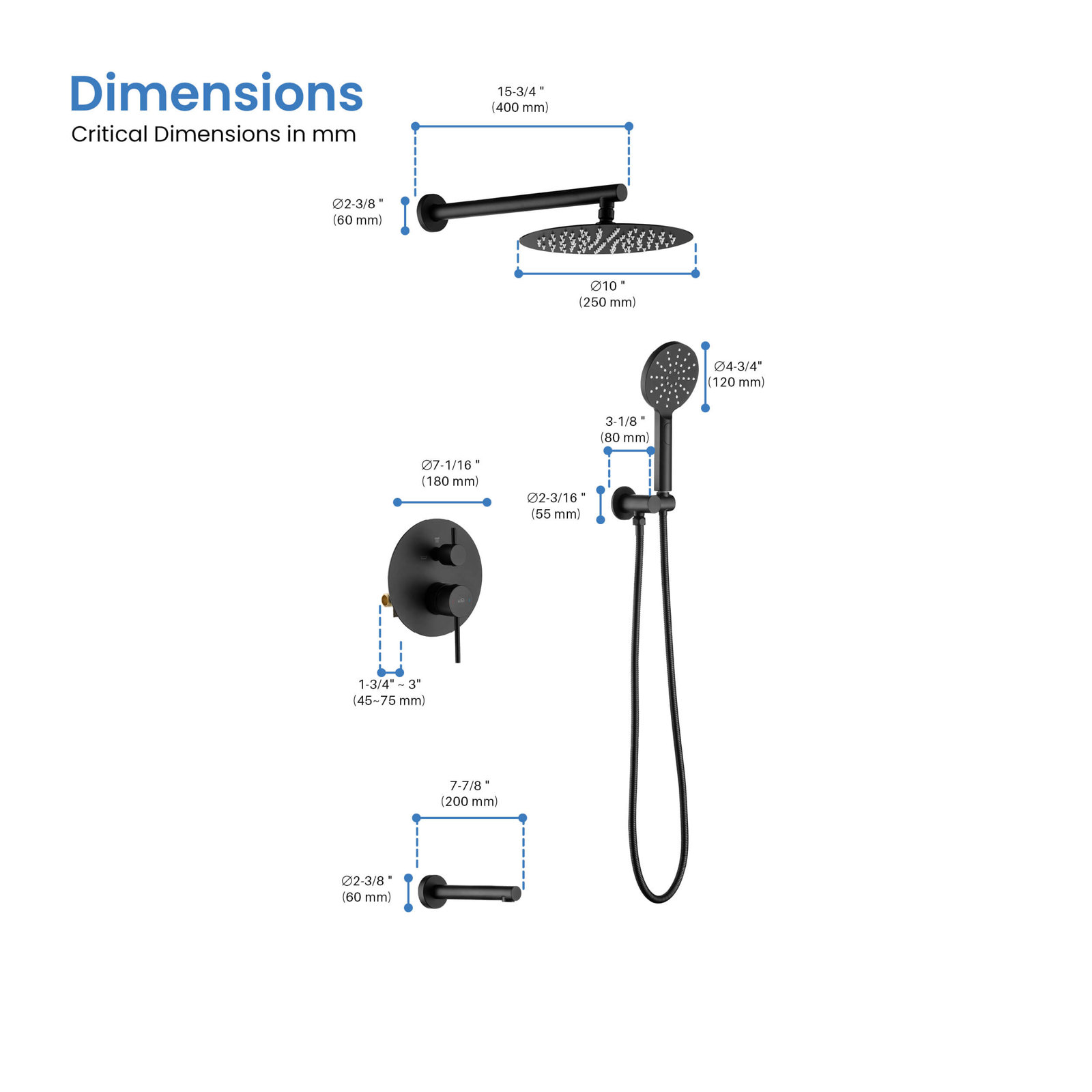 Circular Wall-Mounted Shower Faucet, Matte Black