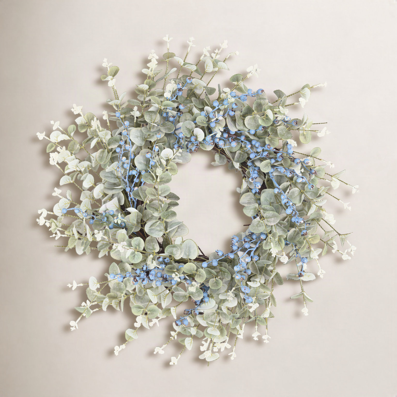26" Handcrafted Berry Eucalyptus Wreath, Blue/Green
