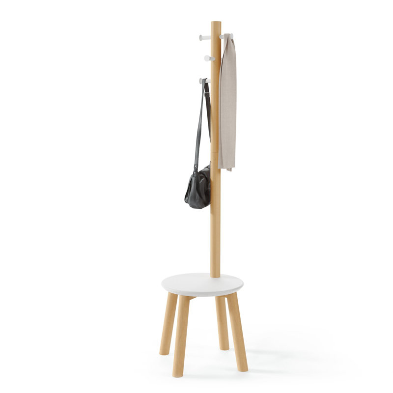 Umbra Pillar Stool and Coatrack, White/Oak