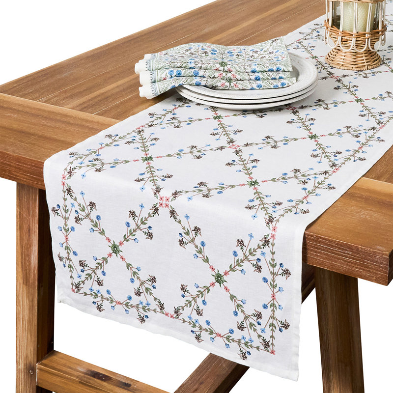Chambray Floral Cotton Linen Table Runner 18'' x 90''