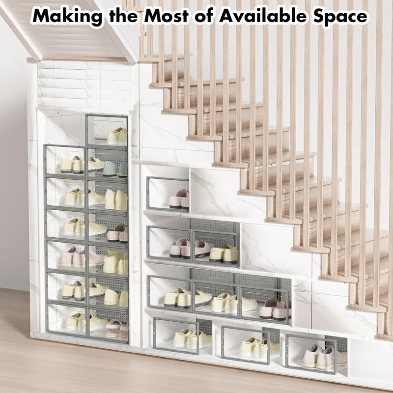 Clear Plastic Shoe Storage Boxes, 15-Pack Stackable Shoe Organizer With Interlocking Design, Foldable Shoe Rack With Lids For Closet And Home Organization