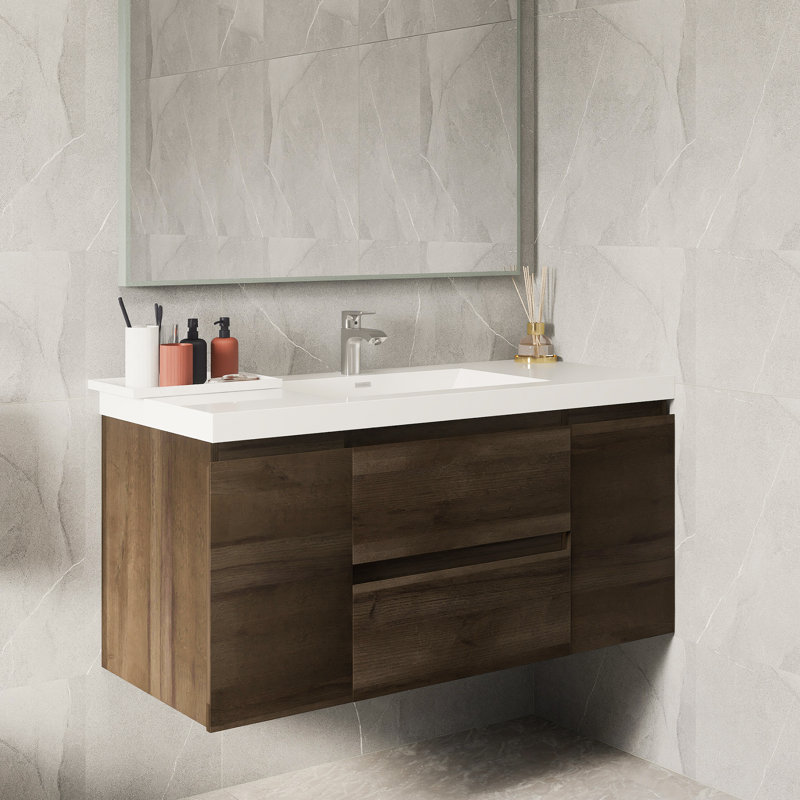 48 Inch Modern Minimalist GREY OAK Color Wall Mounted Bathroom Cabinet, Gray Oak