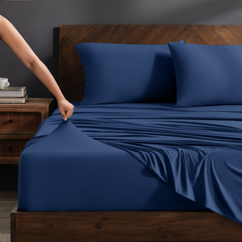 Microfiber Stretch Sheet Set, Dark Blue, King Sheet Set with 2 King Pillowcases