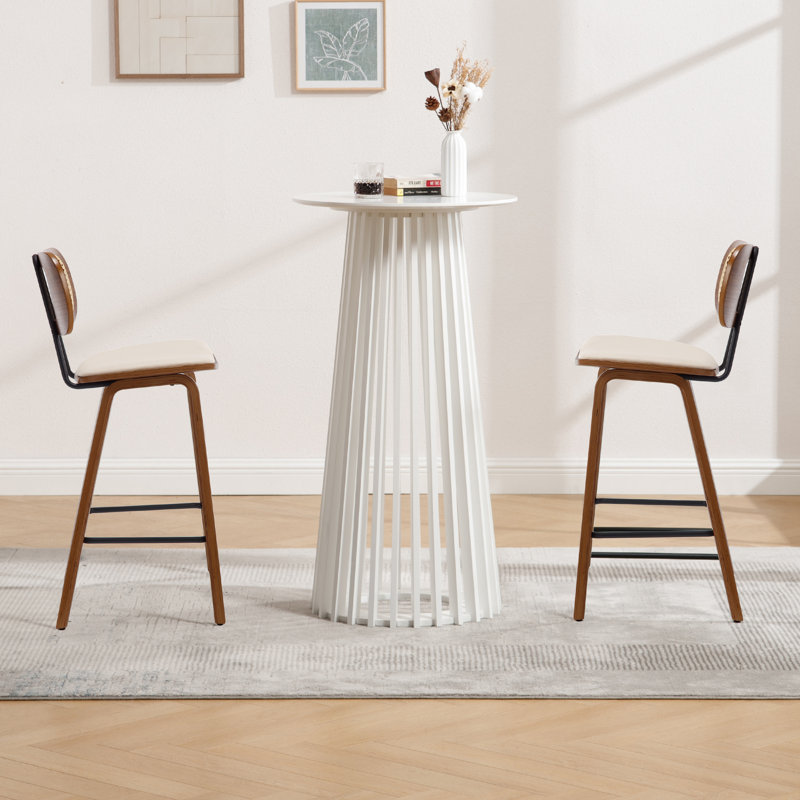 Ensemble de table de bar 3 pièces avec tabourets en polyuréthane, Blanc, 3 pièces: table, 2 chaises