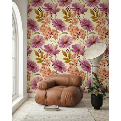 Papier peint cerisier rose