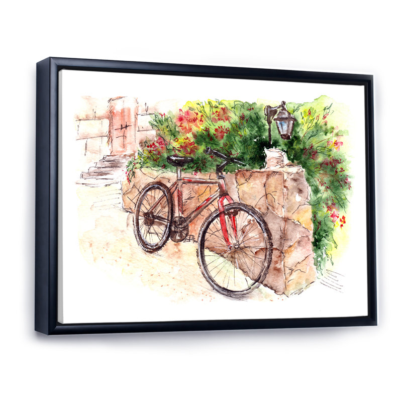 Impression florale sur toile avec bicyclette, H 16 po x l 32 po x P 1 po, Cadre flottant noir