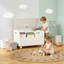 Coffre à jouets en bois avec 4 roulettes universelles, rangement pour jouets d'enfants avec tablette avant, couvercle à charnière, charnière de sécurité, banc coffre à jouets pour garçons et filles, idéal pour l'organisation de la chambre d'enfants dans une salle de jeux.