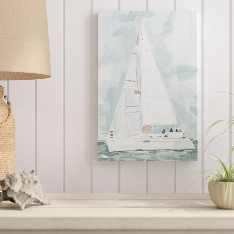 Soft Sailboat II by Emma Scarvey - Painting, 46cm H x 30cm W, Wrapped Canvas