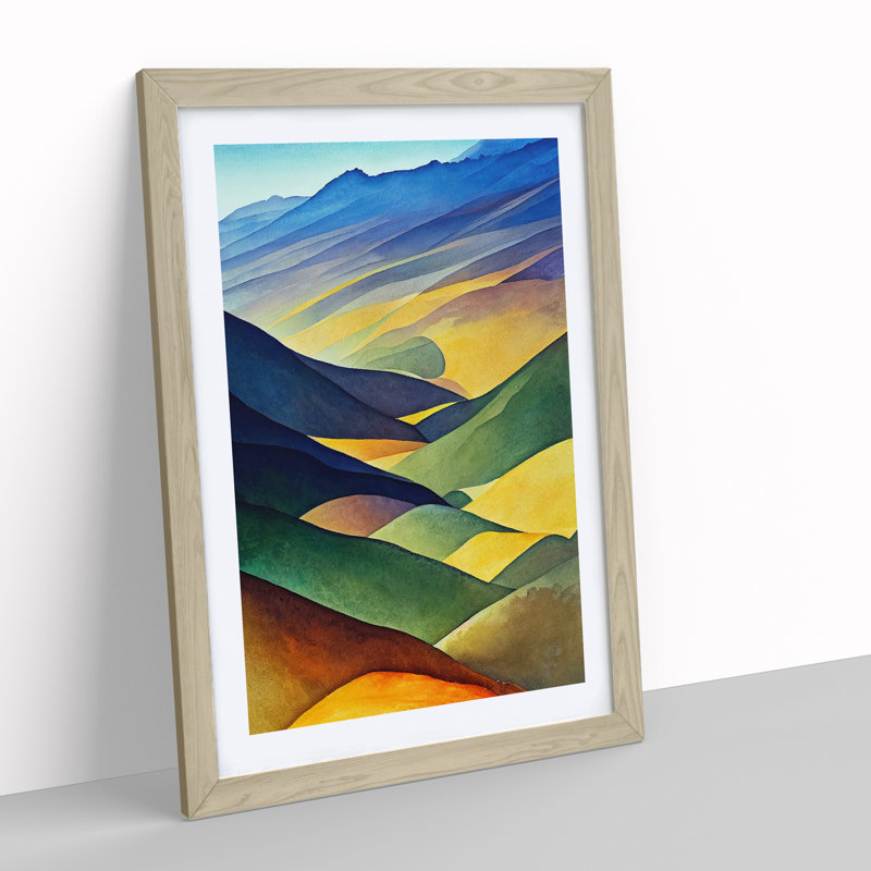 Painting of a Mountain Landscape No.3 - Wall Art, 66cm H x 48cm W, Oak Framed
