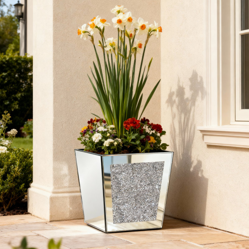 Handmade Mirrored Glass Planter Box, Single
