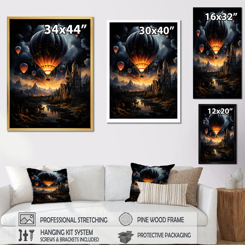 «Dark Balloon Mystery Journey II», reproduction d'art sur toile, Cadre flottant doré, H 20 po x l 12 po x P 1 po