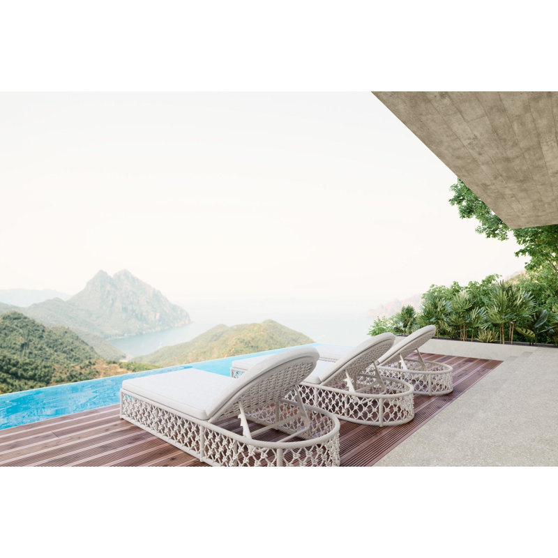 Amelia 78.35" Long Reclining Single Chaise with Cushions, Sand Frame/Cloud Cushion