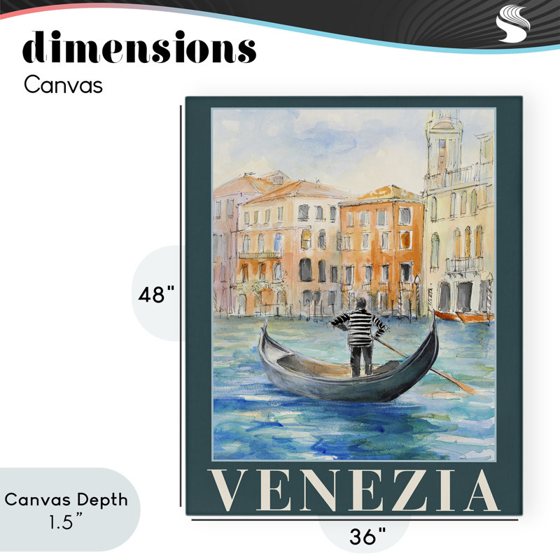 Toile Venezia Gondola View, design par Lanie Loreth, H 48 po x l 36 po