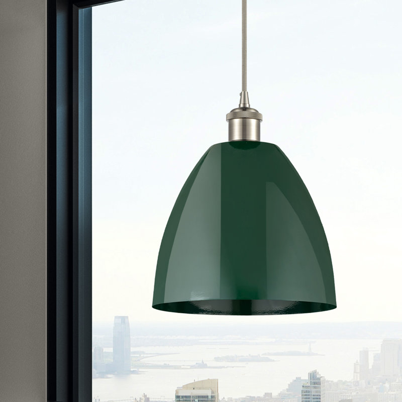 Luminaire suspendu conique 1 lumière, H 12,88 po x l 9 po x P 9 po, Vert, Nickel satiné brossé