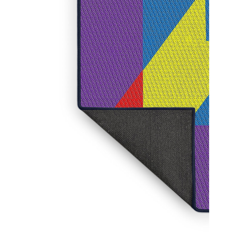 Tapis rouge/violet/jaune à motif, Rectangle 7 pi x 10 pi