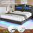 Floating Bed Frame With Hidden Storage Headboard, Floating Led Bed Frame With Charging Station, Upholstered Leather Platform Bed With Storage-1661014587