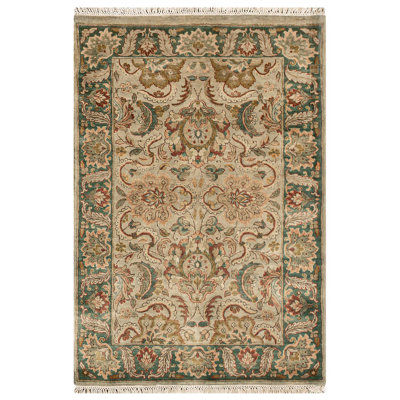 Hand-Knotted High-Quality Green and Green Area Rug