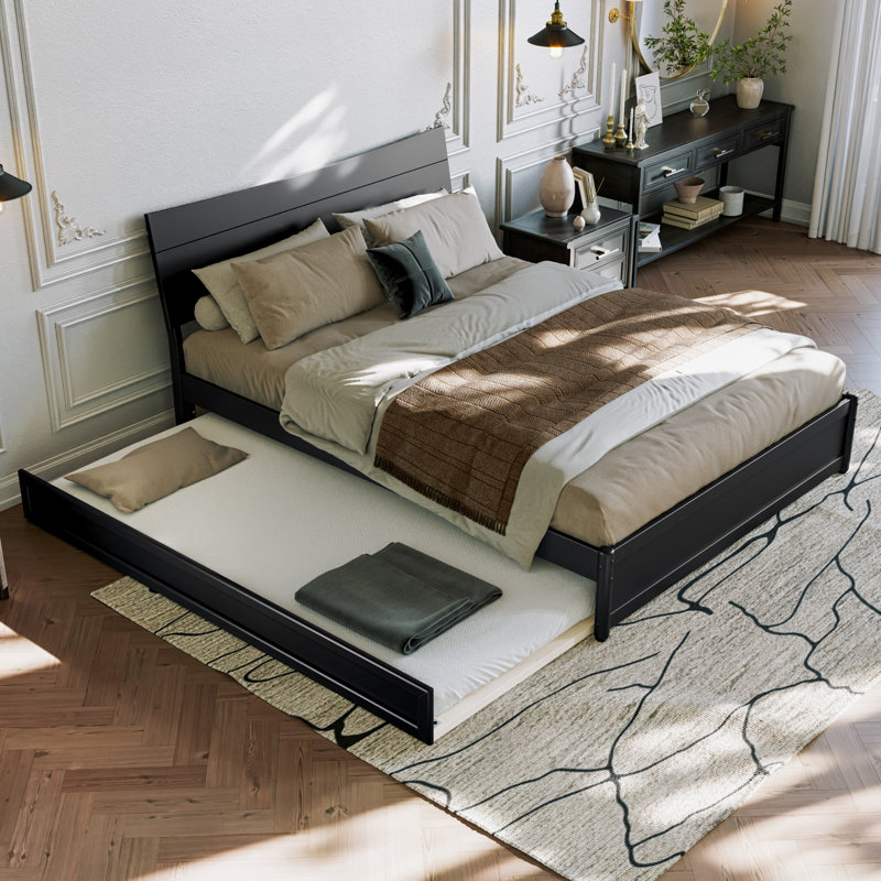 Harlowe Wood Platform Bed with Trundle, Queen, Black