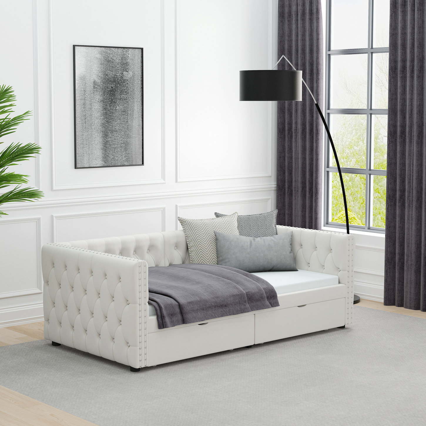 Lark Manor Twin Size Daybed With Drawers, Upholstered Tufted Sofa Bed