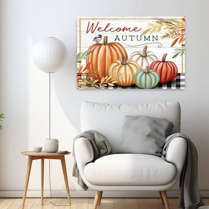 Welcome Welcome, citrouilles, art moderne d'automne, H 24 po x l 36 po