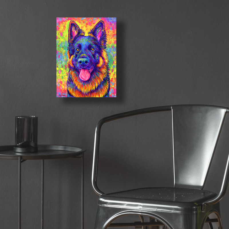 "Berger allemand psychédélique" par Rebecca Wang Art, H 16 po x l 12 po x P 0,13 po