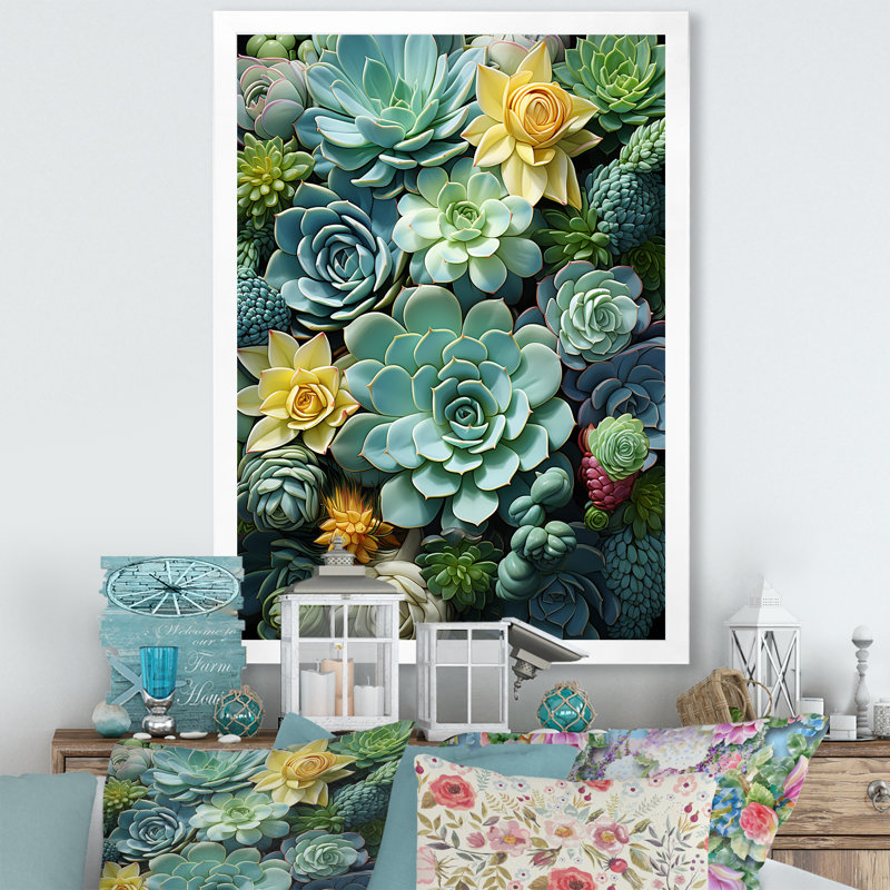 Jeliyah Green Succulents Serenity Garden III, H 32 po x l 16 po x P 1 po, Cadre photo blanc