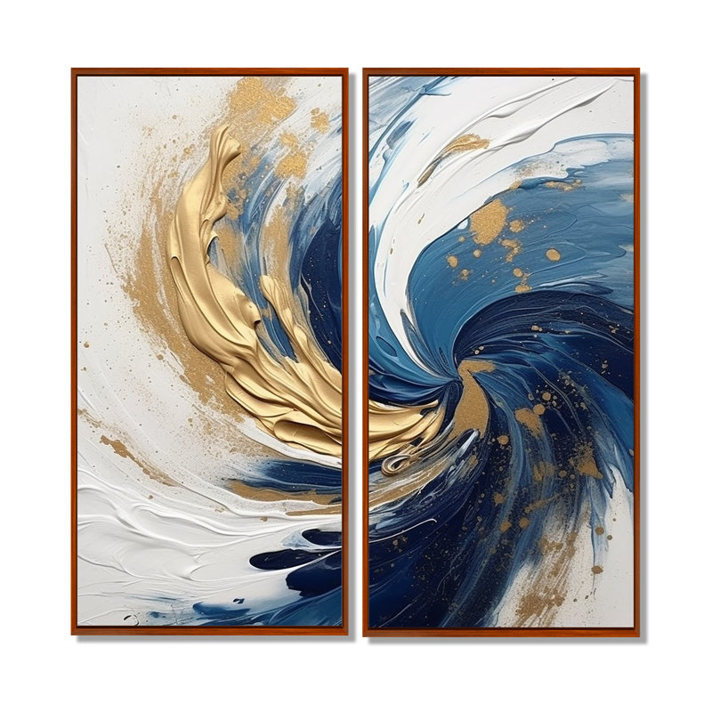 Décoration murale moderne bleu foncé et spirale dorée IV, 32" H x 32" W, Impression encadrée flottante, Brown