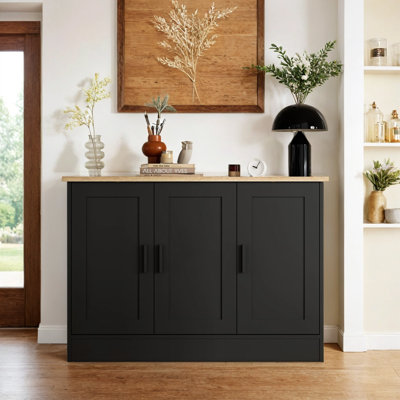 Buffet de 43,3 po de largeur à 3 portes, armoire à café avec tablette réglable, buffet de cuisine pour le salon, la cuisine