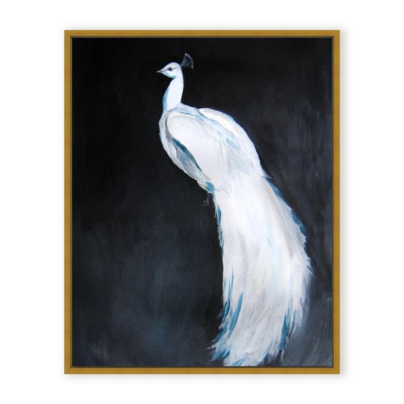 Nature Inspired Alabaster Majesty: White Peacock Against The Night, Framed Matted Print, 30" H x 24" W x 1.125" D, White
