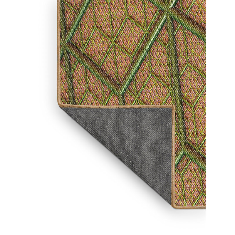 Tapis orange/vert à motifs, Rectangle 5 pi x 7 pi