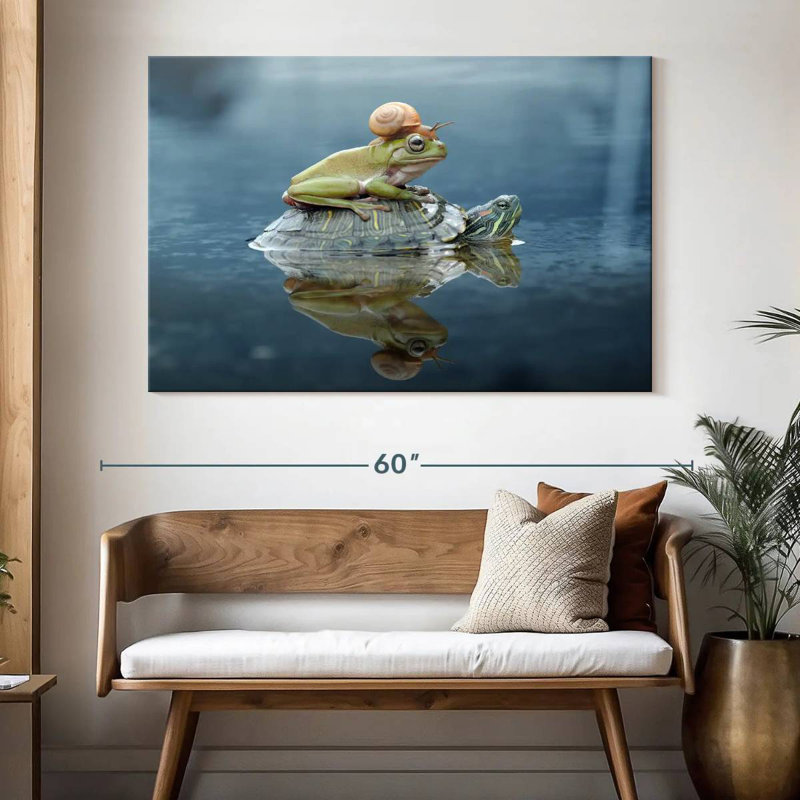Brampt Snail And Frog Riding A Turtle, 34" H x 51" W