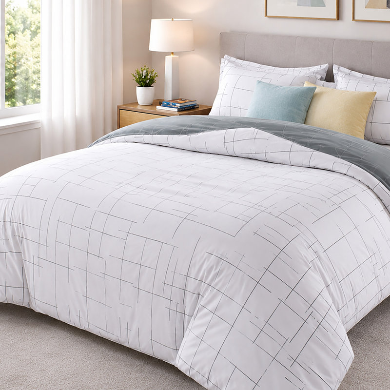 Microfiber Geometric Duvet Cover Set, SUPER KING
