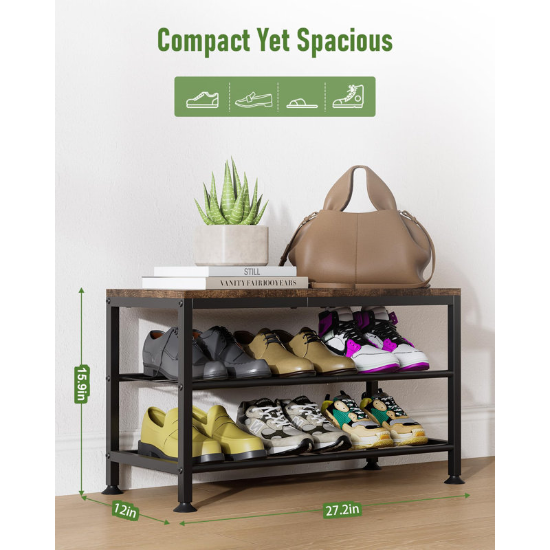 Étagère à chaussures à 3 niveaux pour vestibule, petit rangement pour chaussures peu encombrant avec capacité de 286 lb, étagère à chaussures brune pour le couloir de la porte d'entrée