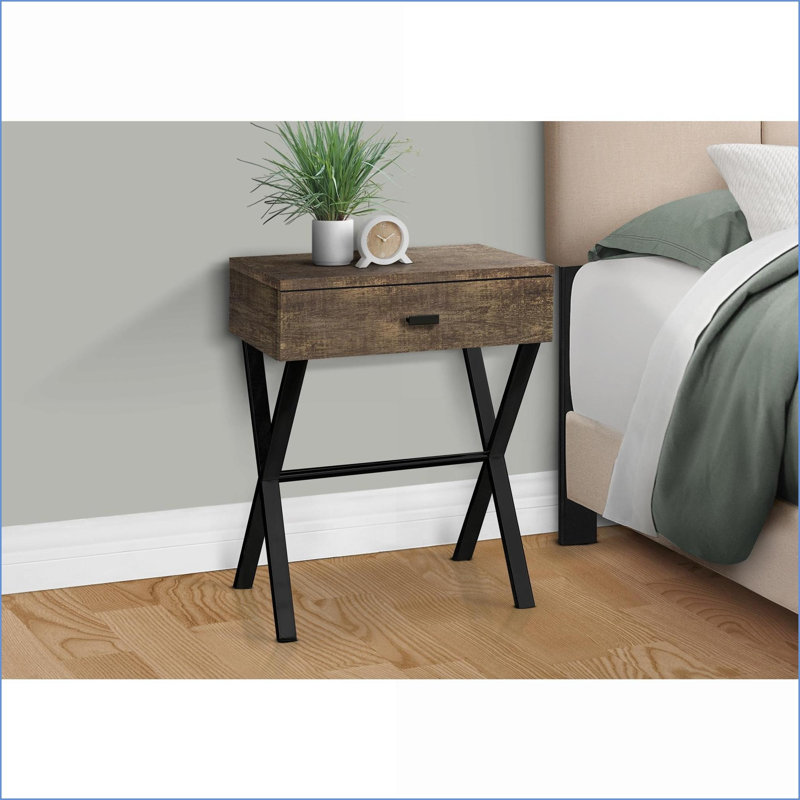 Table basse d'apparence brune en bois avec base en métal noir, style Mid-Century Cadre en X stable pour le salon