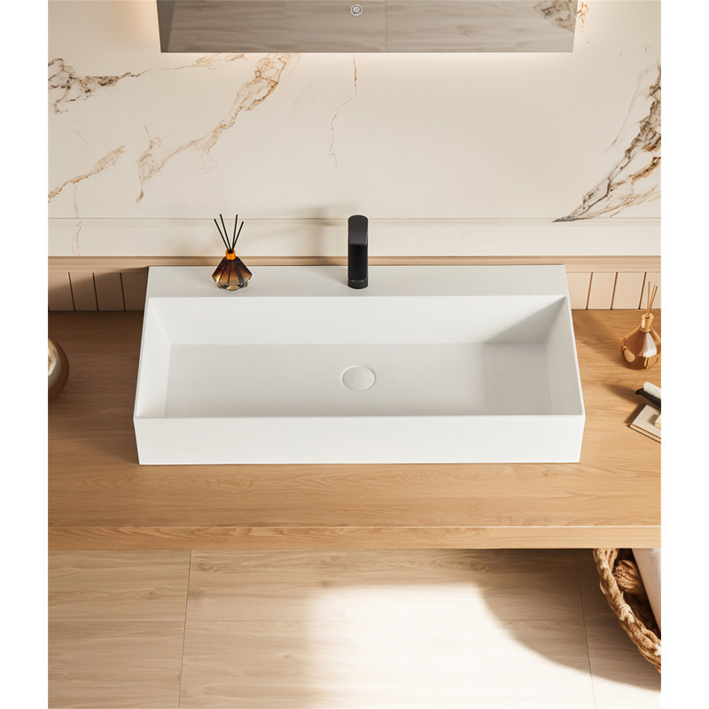 Évier vasque rectangulaire 30 po x 18 po à fixation murale à surface solide avec trou pour robinet