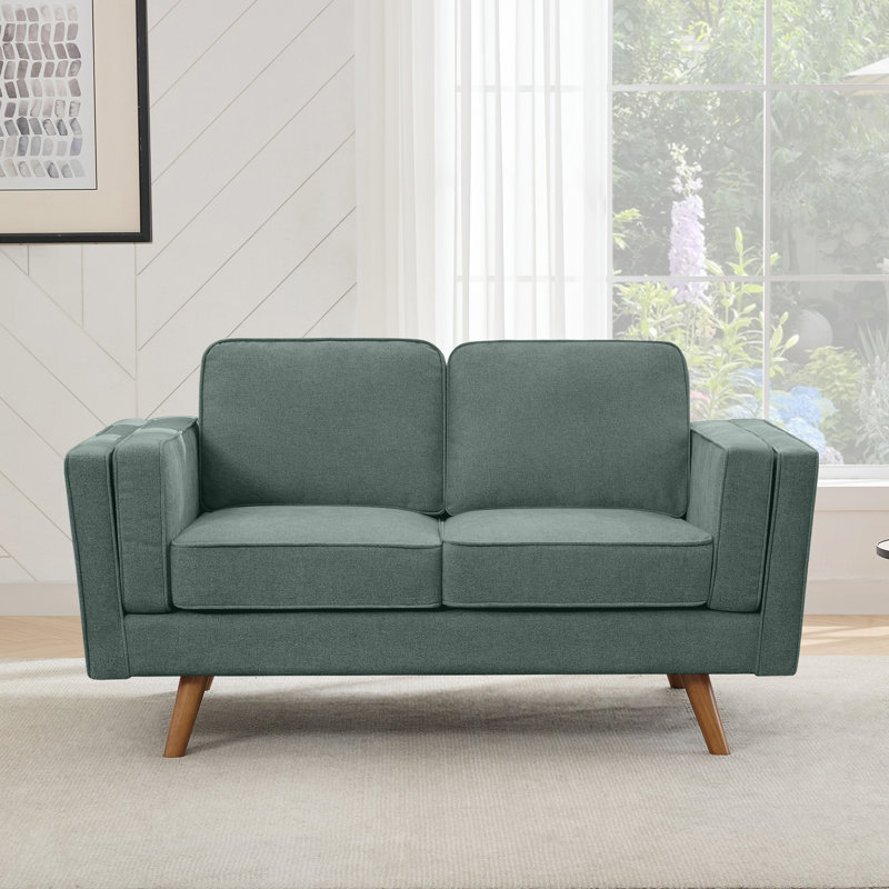 62.2'' Wide Upholstered Loveseat With Solid Wood Legs, Green Faux Leather