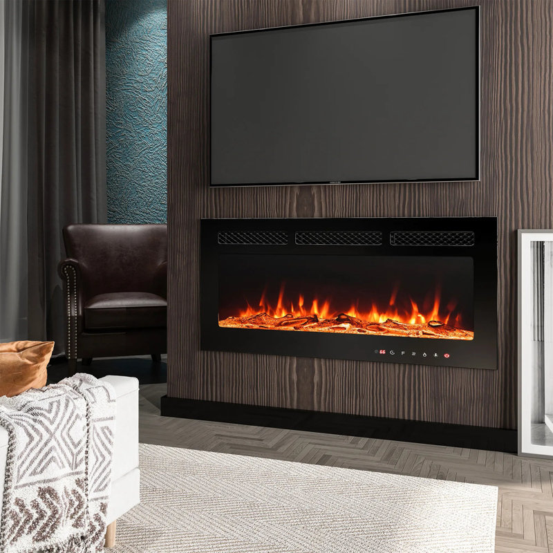 Aakifa Symple Stuff Black Electric Fireplace with 5000 BTU, 43.2cm H x 102cm W x 10.5cm D