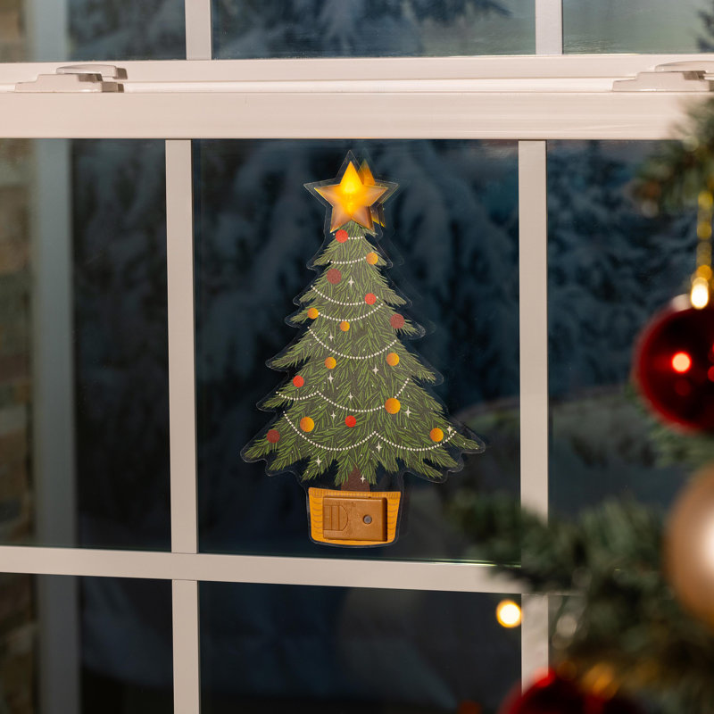 LED Christmas Christmas Tree with Flickering Light Window Decal