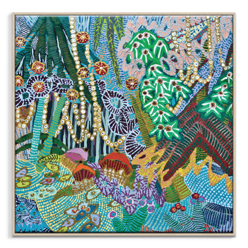 In A Garden by Lia Porto - Painting on Canvas, 61cm H x 61cm W, Timber